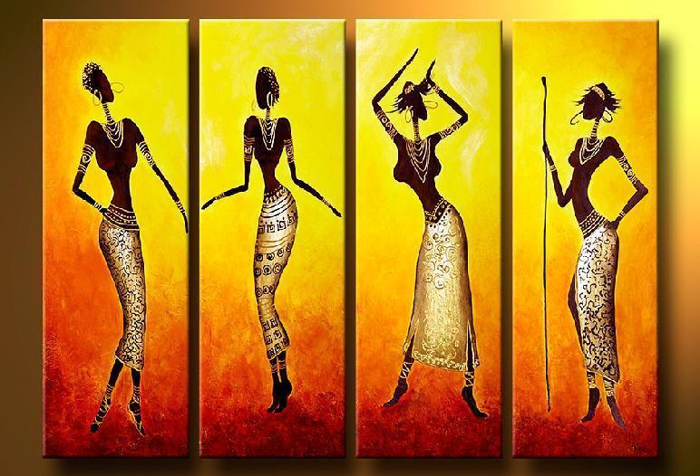 African Girl Painting, 4 Piece Canvas Art, African Woman Painting, Abstract Figure Painting, Abstract Paintings for Bedroom-Grace Painting Crafts
