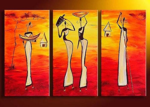 Bedroom Wall Art, African Woman Painting, African Girl Painting, Extra Large Art, 3 Piece Wall Art-Grace Painting Crafts