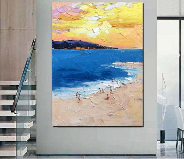 Large Wall Art Ideas for Bedroom, Landscape Canvas Painting, Heavy Texture Painting, Seashore Painting, Beach Painting, Large Paintings for Living Room-Grace Painting Crafts