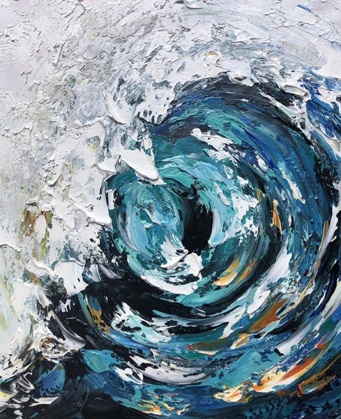 Big Wave Painting, Seascape Canvas Painting, Living Room Wall Art Painting, Landscape Canvas Paintings, Heavy Texture Canvas Art-Grace Painting Crafts