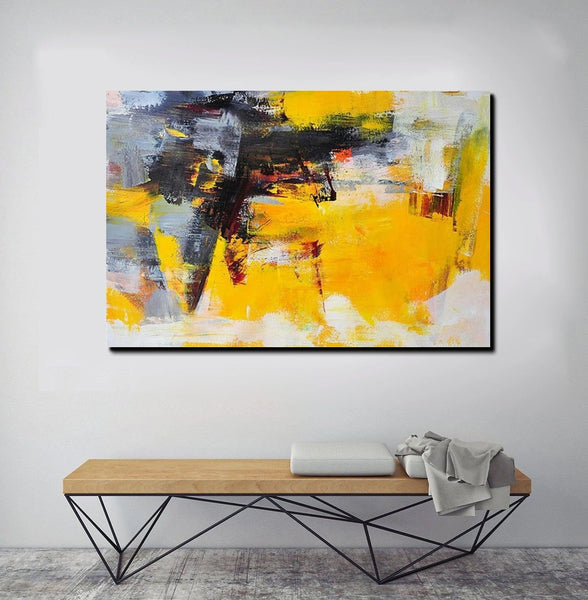 Living Room Modern Paintings, Yellow Acylic Abstract Paintings, Large Painting Behind Sofa, Buy Abstract Painting Online, Simple Modern Art-Grace Painting Crafts