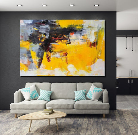 Living Room Modern Paintings, Yellow Acylic Abstract Paintings, Large Painting Behind Sofa, Buy Abstract Painting Online, Simple Modern Art-Grace Painting Crafts