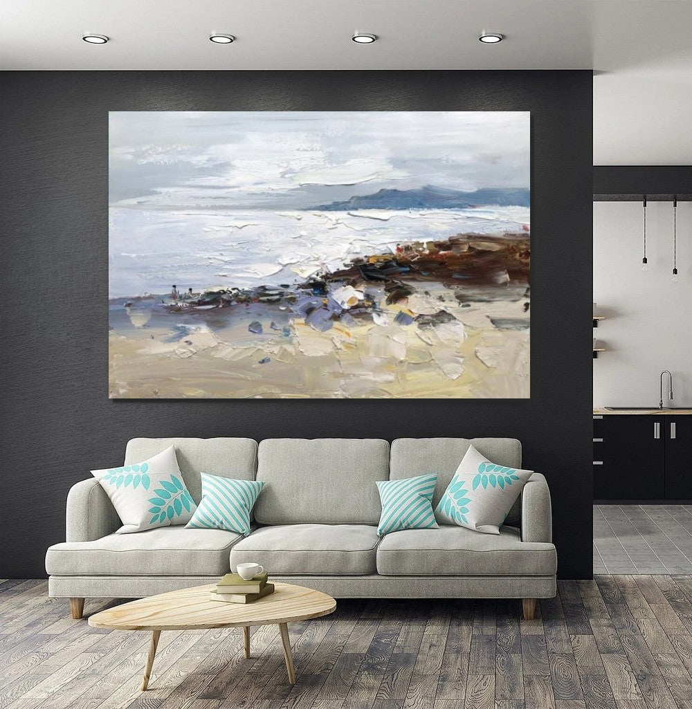 Landscape Paintings for Living Room, Landscape Canvas Paintings, Abstract Landscape Paintings, Seashore Beach paintings, Heavy Texture Canvas Art-Grace Painting Crafts