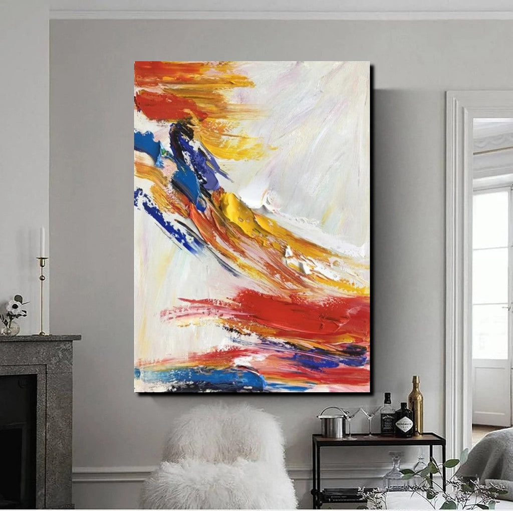 Simple Wall Art Ideas, Red Modern Abstract Painting, Dining Room