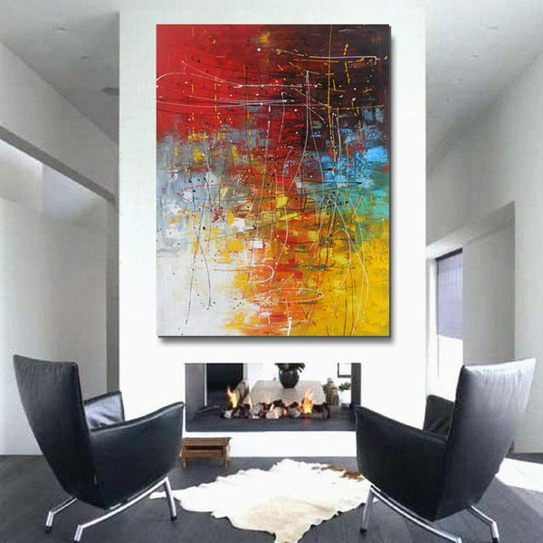 Contemporary Canvas Artwork, Large Modern Acrylic Painting, Red Abstract Wall Art Paintings, Modern Art for Dining Room, Hand Painted Wall Art Painting-Grace Painting Crafts