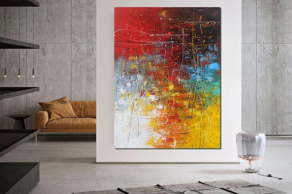 Contemporary Canvas Artwork, Large Modern Acrylic Painting, Red Abstract Wall Art Paintings, Modern Art for Dining Room, Hand Painted Wall Art Painting-Grace Painting Crafts