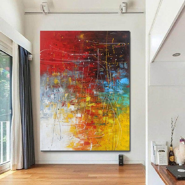 Contemporary Canvas Artwork, Large Modern Acrylic Painting, Red Abstract Wall Art Paintings, Modern Art for Dining Room, Hand Painted Wall Art Painting-Grace Painting Crafts