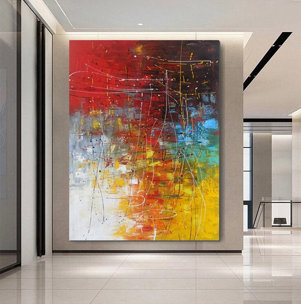 Contemporary Canvas Artwork, Large Modern Acrylic Painting, Red Abstract Wall Art Paintings, Modern Art for Dining Room, Hand Painted Wall Art Painting-Grace Painting Crafts