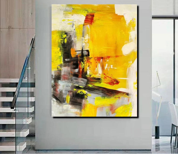 Large Canvas Paintings Behind Sofa, Acrylic Painting for Living Room, Yellow Contemporary Modern Art, Buy Large Paintings Online-Grace Painting Crafts