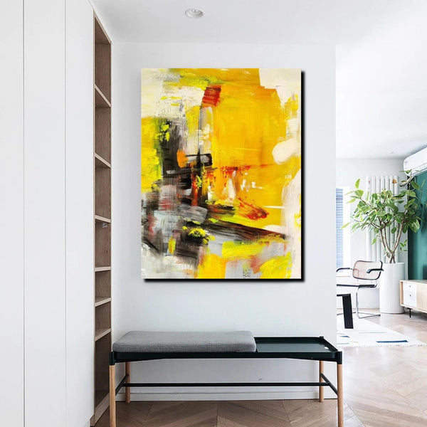 Large Canvas Paintings Behind Sofa, Acrylic Painting for Living Room, Yellow Contemporary Modern Art, Buy Large Paintings Online-Grace Painting Crafts