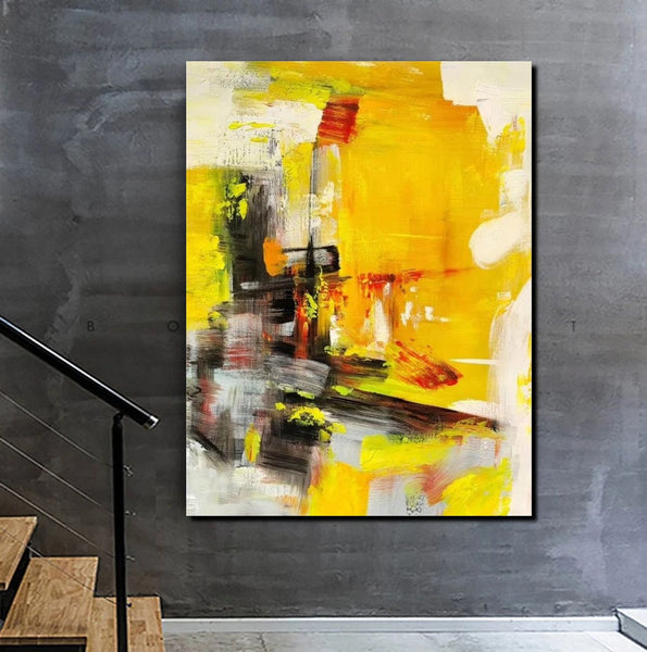 Large Canvas Paintings Behind Sofa, Acrylic Painting for Living Room, Yellow Contemporary Modern Art, Buy Large Paintings Online-Grace Painting Crafts