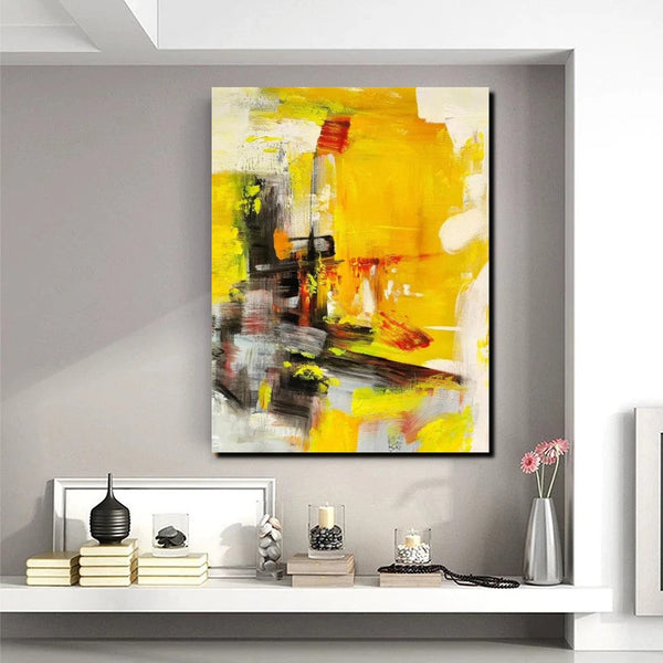 Large Canvas Paintings Behind Sofa, Acrylic Painting for Living Room, Yellow Contemporary Modern Art, Buy Large Paintings Online-Grace Painting Crafts