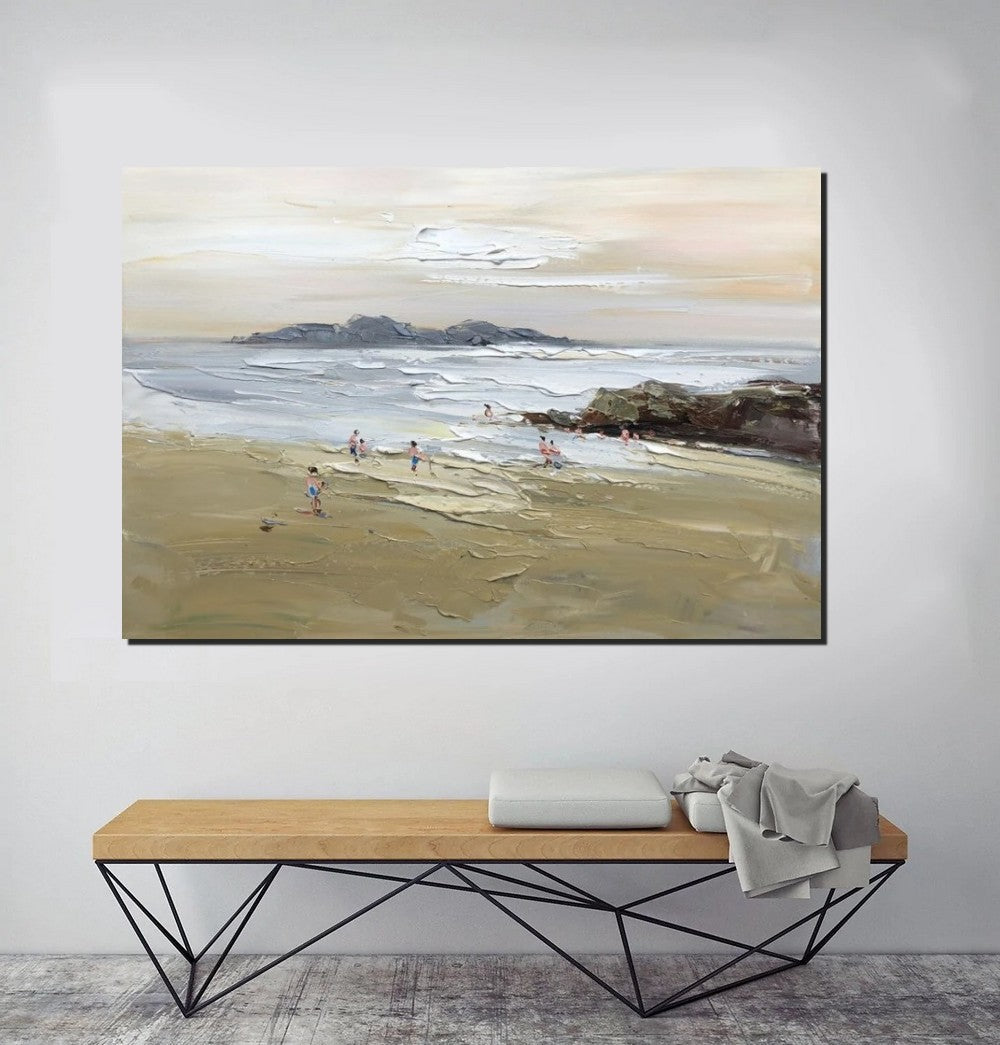 Acrylic Paintings on Canvas, Beach Seashore Paintings, Large Paintings for Bedroom, Landscape Painting for Living Room, Palette Knife Paintings-Grace Painting Crafts