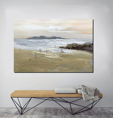 Acrylic Paintings on Canvas, Beach Seashore Paintings, Large Paintings for Bedroom, Landscape Painting for Living Room, Palette Knife Paintings-Grace Painting Crafts