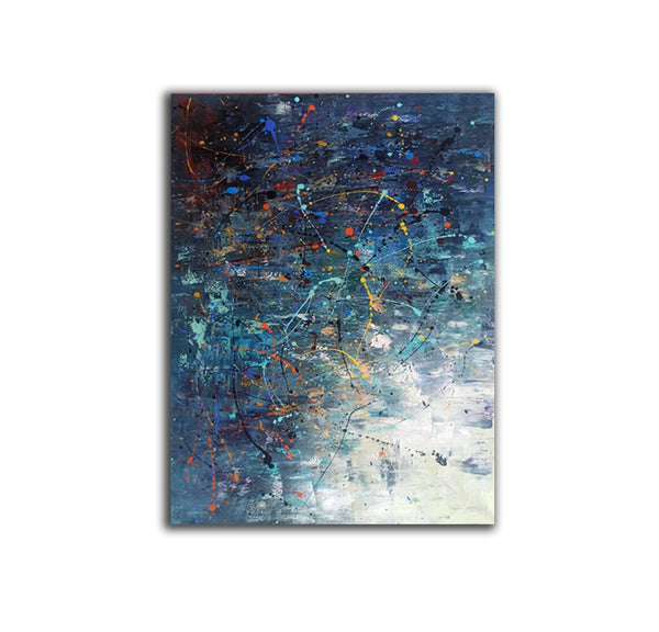 Extra Large Paintings for Living Room, Hand Painted Wall Art Paintings, Blue Abstract Acrylic Painting, Modern Abstract Art for Dining Room-Grace Painting Crafts