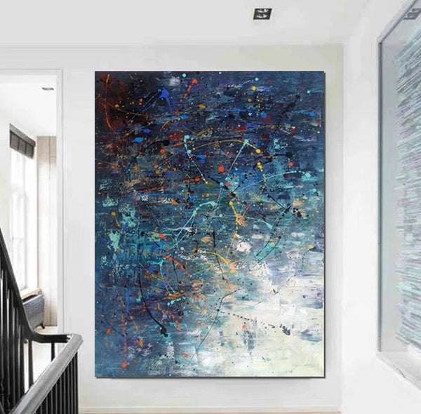 Extra Large Paintings for Living Room, Hand Painted Wall Art Paintings, Blue Abstract Acrylic Painting, Modern Abstract Art for Dining Room-Grace Painting Crafts