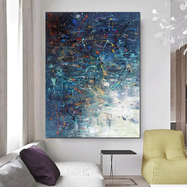 Extra Large Paintings for Living Room, Hand Painted Wall Art Paintings, Blue Abstract Acrylic Painting, Modern Abstract Art for Dining Room-Grace Painting Crafts