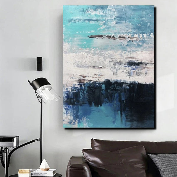 Blue Abstract Paintings, Acrylic Paintings for Bedroom, Contemporary Canvas Wall Art, Buy Large Paintings Online-Grace Painting Crafts