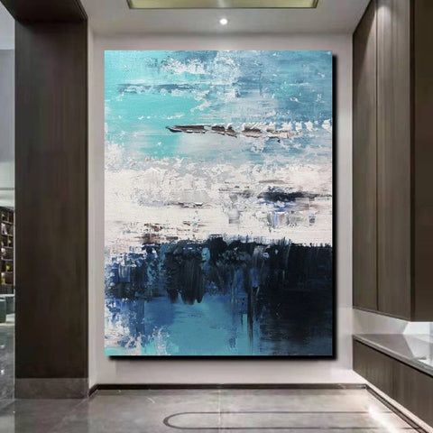 Blue Abstract Paintings, Acrylic Paintings for Bedroom, Contemporary Canvas Wall Art, Buy Large Paintings Online-Grace Painting Crafts