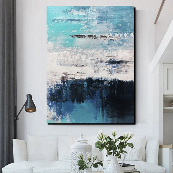 Blue Abstract Paintings, Acrylic Paintings for Bedroom, Contemporary Canvas Wall Art, Buy Large Paintings Online-Grace Painting Crafts