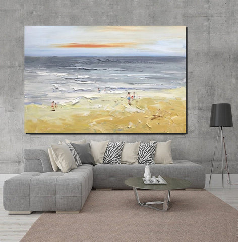 Acrylic Paintings for Living Room, Landscape Canvas Paintings, Abstract Landscape Paintings, Seashore Painting, Beach paintings, Heavy Texture Canvas Art-Grace Painting Crafts