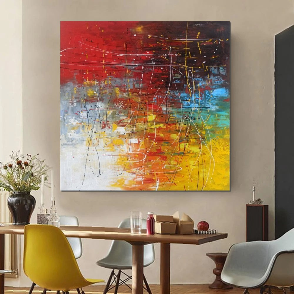 Contemporary Art Painting, Modern Paintings, Bedroom Acrylic Painting, Living Room Wall Painting, Large Red Canvas Painting, Simple Painting Ideas-Grace Painting Crafts