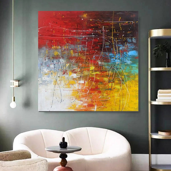 Contemporary Art Painting, Modern Paintings, Bedroom Acrylic Painting, Living Room Wall Painting, Large Red Canvas Painting, Simple Painting Ideas-Grace Painting Crafts