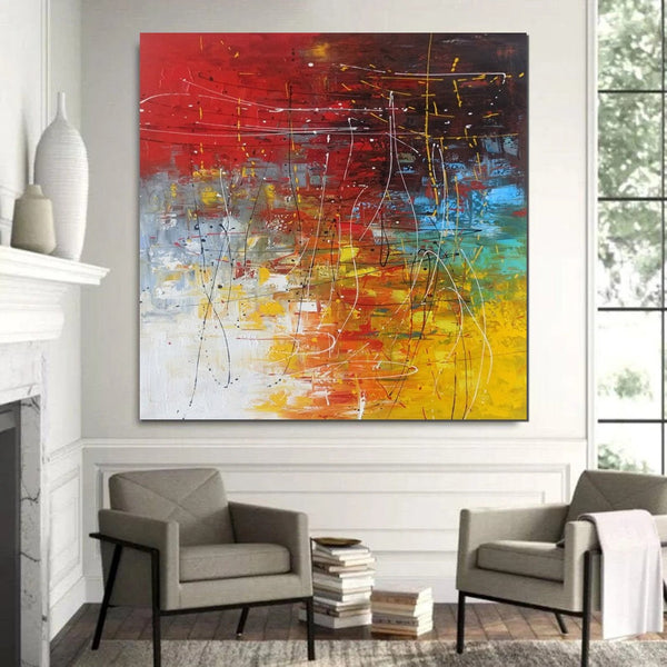 Contemporary Art Painting, Modern Paintings, Bedroom Acrylic Painting, Living Room Wall Painting, Large Red Canvas Painting, Simple Painting Ideas-Grace Painting Crafts