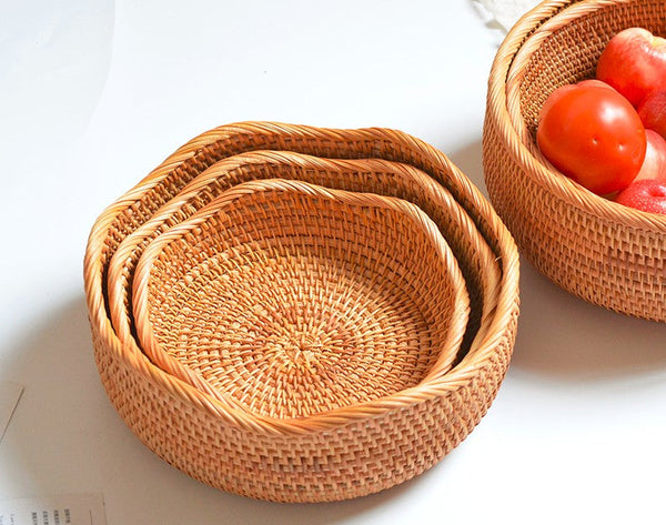 Small Rattan Baskets, Round Storage Basket, Woven Storage Baskets, Kitchen Storage Baskets, Storage Baskets for Shelves-Grace Painting Crafts