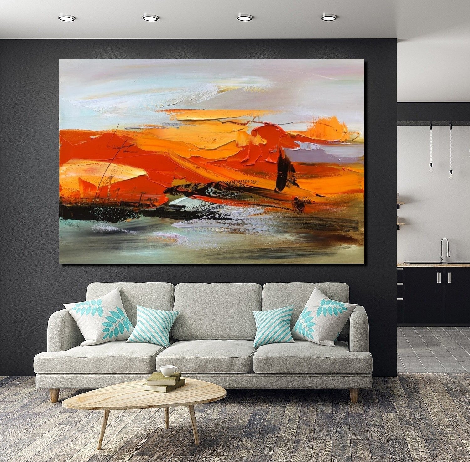 Acrylic Paintings on Canvas, Large Paintings Behind Sofa, Large Painting for Living Room, Heavy Texture Painting, Buy Paintings Online-Grace Painting Crafts