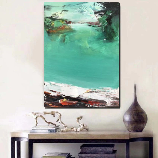 Hand Painted Canvas Art, Simple Painting Ideas for Bedroom, Palette Knife Paintings, Green Modern Paintings for Living Room-Grace Painting Crafts