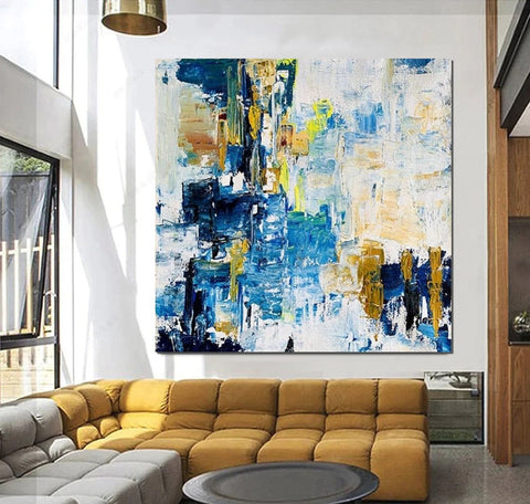 Acrylic Paintings for Bedroom, Large Paintings for Sale, Blue Abstract Acrylic Paintings, Living Room Wall Painting, Contemporary Modern Art, Simple Canvas Painting-Grace Painting Crafts