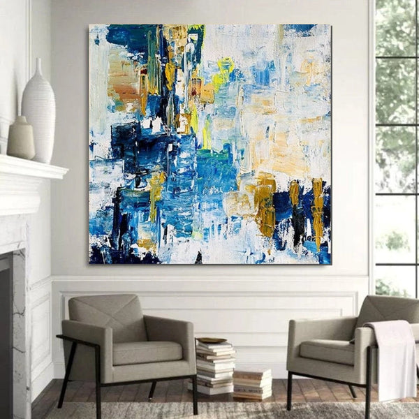 Acrylic Paintings for Bedroom, Large Paintings for Sale, Blue Abstract Acrylic Paintings, Living Room Wall Painting, Contemporary Modern Art, Simple Canvas Painting-Grace Painting Crafts