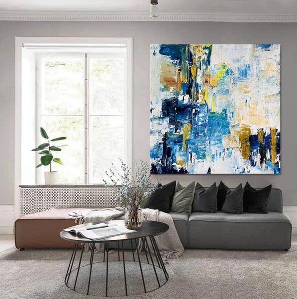 Acrylic Paintings for Bedroom, Large Paintings for Sale, Blue Abstract Acrylic Paintings, Living Room Wall Painting, Contemporary Modern Art, Simple Canvas Painting-Grace Painting Crafts