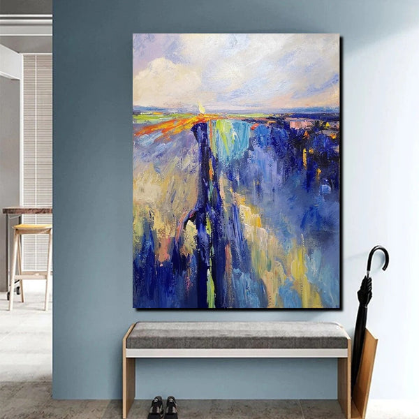 Acrylic Paintings on Canvas, Large Paintings Behind Sofa, Acrylic Painting for Bedroom, Blue Modern Paintings, Buy Paintings Online-Grace Painting Crafts
