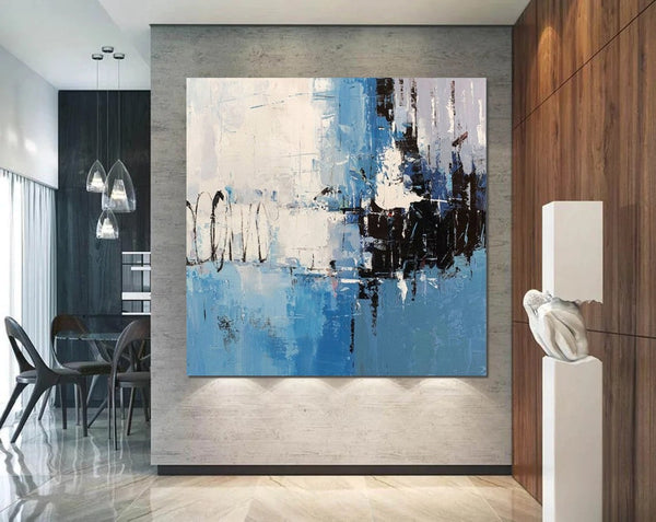 Simple Abstract Painting for Living Room, Modern Paintings for Dining Room, Blue Contemporary Modern Art Paintings, Hand Painted Art, Bedroom Wall Art Ideas-Grace Painting Crafts