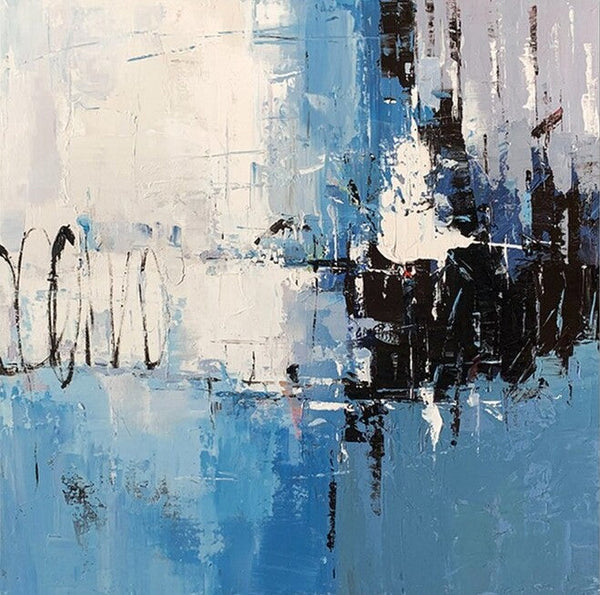 Simple Abstract Painting for Living Room, Modern Paintings for Dining Room, Blue Contemporary Modern Art Paintings, Hand Painted Art, Bedroom Wall Art Ideas-Grace Painting Crafts