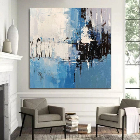 Simple Abstract Painting for Living Room, Modern Paintings for Dining Room, Blue Contemporary Modern Art Paintings, Hand Painted Art, Bedroom Wall Art Ideas-Grace Painting Crafts
