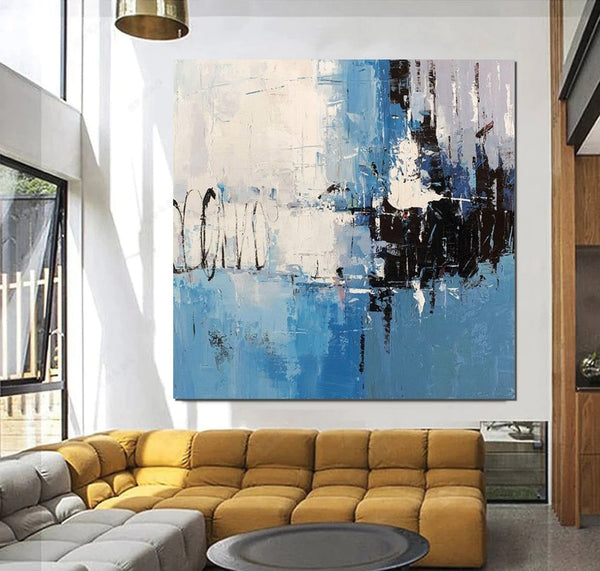 Simple Abstract Painting for Living Room, Modern Paintings for Dining Room, Blue Contemporary Modern Art Paintings, Hand Painted Art, Bedroom Wall Art Ideas-Grace Painting Crafts