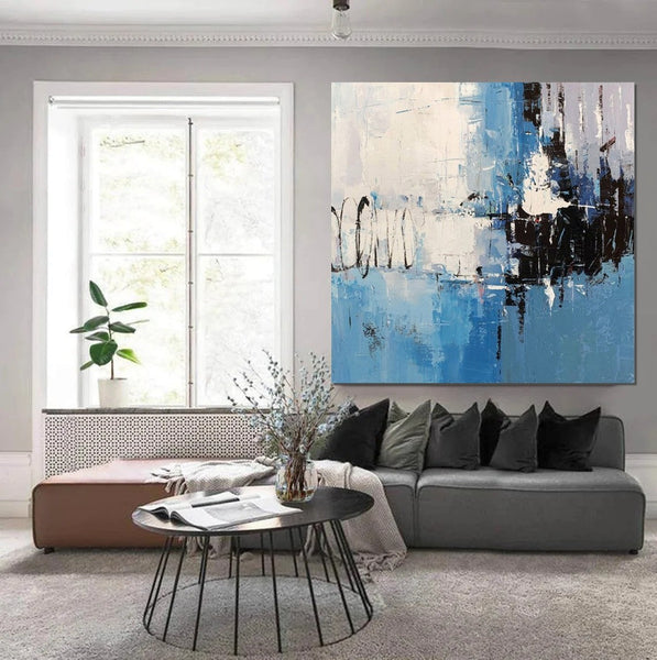 Simple Abstract Painting for Living Room, Modern Paintings for Dining Room, Blue Contemporary Modern Art Paintings, Hand Painted Art, Bedroom Wall Art Ideas-Grace Painting Crafts