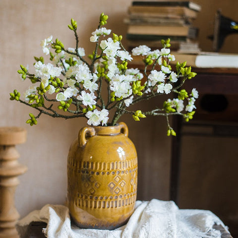 Flower Arrangement Ideas for Living Room, White Cherry Blossom, Sakura Flowers, Unique Artificial Flowers for Home Decoration, Simple Artificial Floral for Bedroom-Grace Painting Crafts