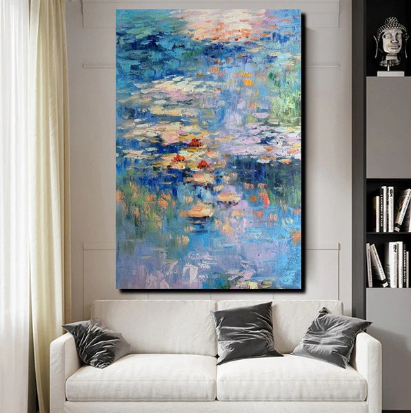 Acrylic Paintings on Canvas, Large Paintings for Bedroom, Landscape Painting for Living Room, Water Lily Paintings, Palette Knife Paintings-Grace Painting Crafts