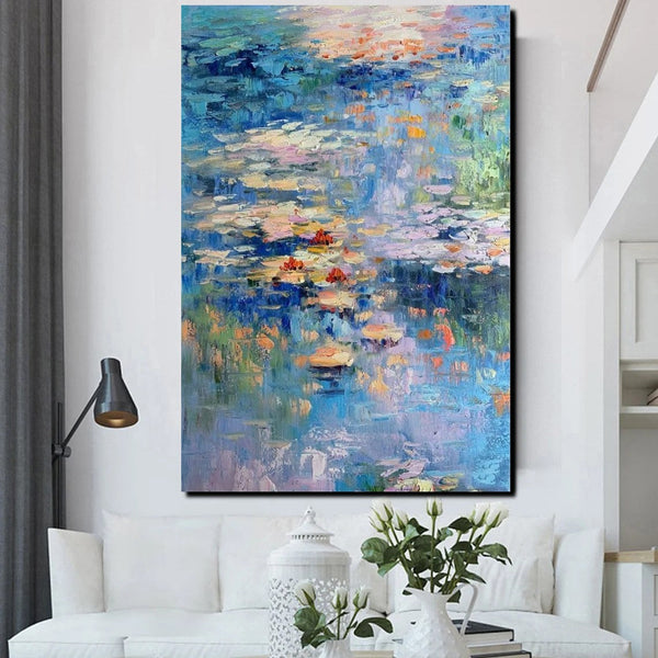Acrylic Paintings on Canvas, Large Paintings for Bedroom, Landscape Painting for Living Room, Water Lily Paintings, Palette Knife Paintings-Grace Painting Crafts