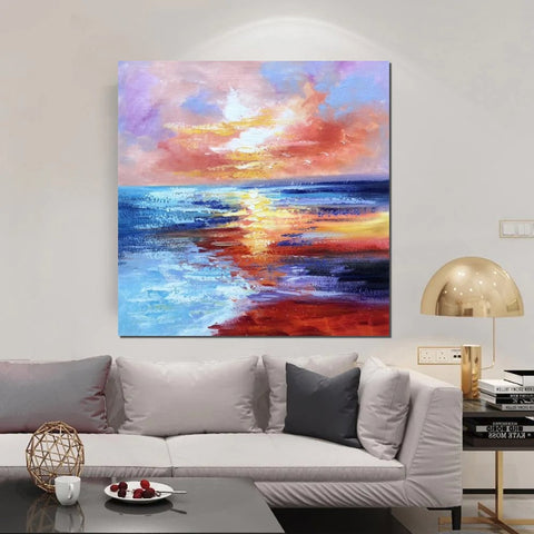 Sunset Painting, Acrylic Paintings for Living Room, Abstract Acrylic Painting, Abstract Landscape Paintings, Simple Painting Ideas for Bedroom, Large Abstract Canvas Paintings-Grace Painting Crafts