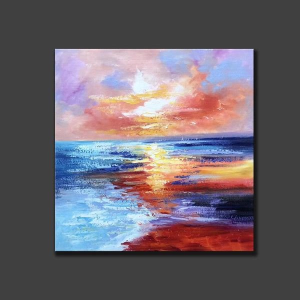 Sunset Painting, Acrylic Paintings for Living Room, Abstract Acrylic Painting, Abstract Landscape Paintings, Simple Painting Ideas for Bedroom, Large Abstract Canvas Paintings-Grace Painting Crafts
