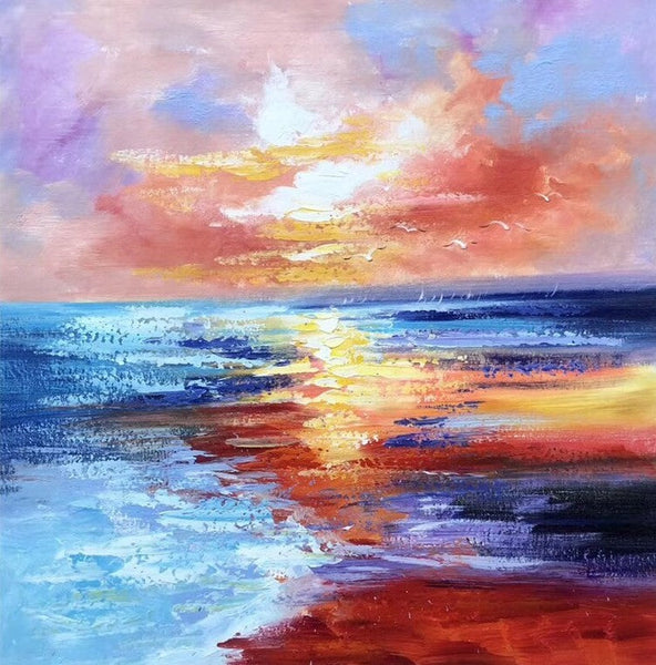 Sunset Painting, Acrylic Paintings for Living Room, Abstract Acrylic Painting, Abstract Landscape Paintings, Simple Painting Ideas for Bedroom, Large Abstract Canvas Paintings-Grace Painting Crafts