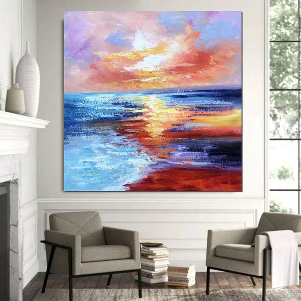 Sunset Painting, Acrylic Paintings for Living Room, Abstract Acrylic Painting, Abstract Landscape Paintings, Simple Painting Ideas for Bedroom, Large Abstract Canvas Paintings-Grace Painting Crafts