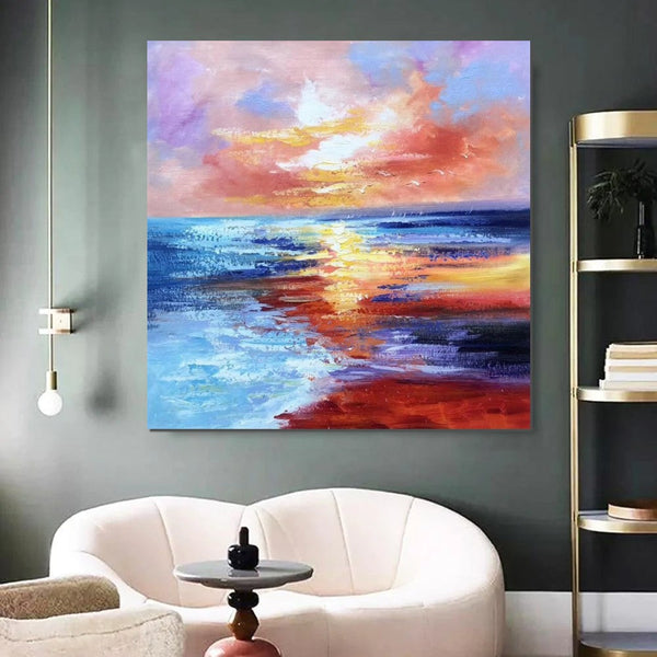 Sunset Painting, Acrylic Paintings for Living Room, Abstract Acrylic Painting, Abstract Landscape Paintings, Simple Painting Ideas for Bedroom, Large Abstract Canvas Paintings-Grace Painting Crafts