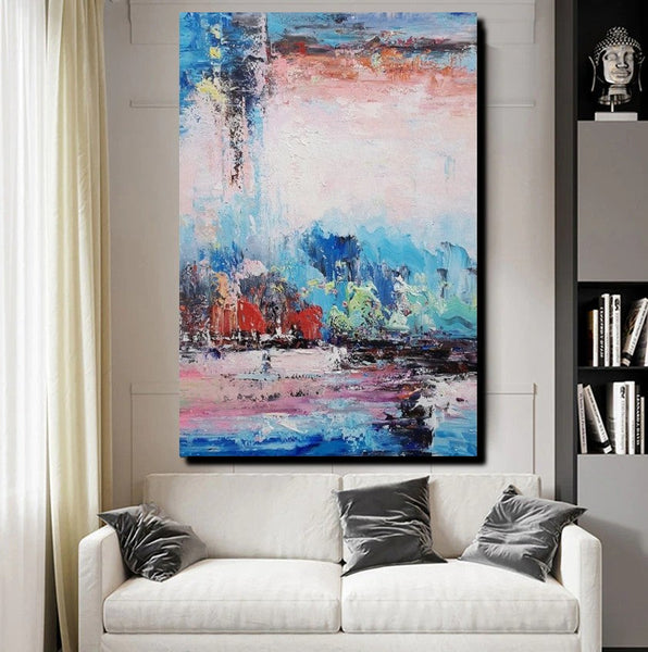 Modern Paintings Behind Sofa, Abstract Paintings for Living Room, Palette Knife Canvas Art, Impasto Wall Art, Buy Paintings Online-Grace Painting Crafts