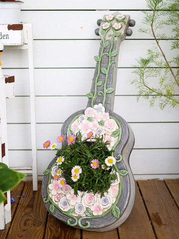 Unique Guitar Flowerpot for Garden Ornaments, Modern Garden Flower Pot, Beautiful Guitar Flowerpot, Villa Outdoor Decor Gardening Ideas-Grace Painting Crafts